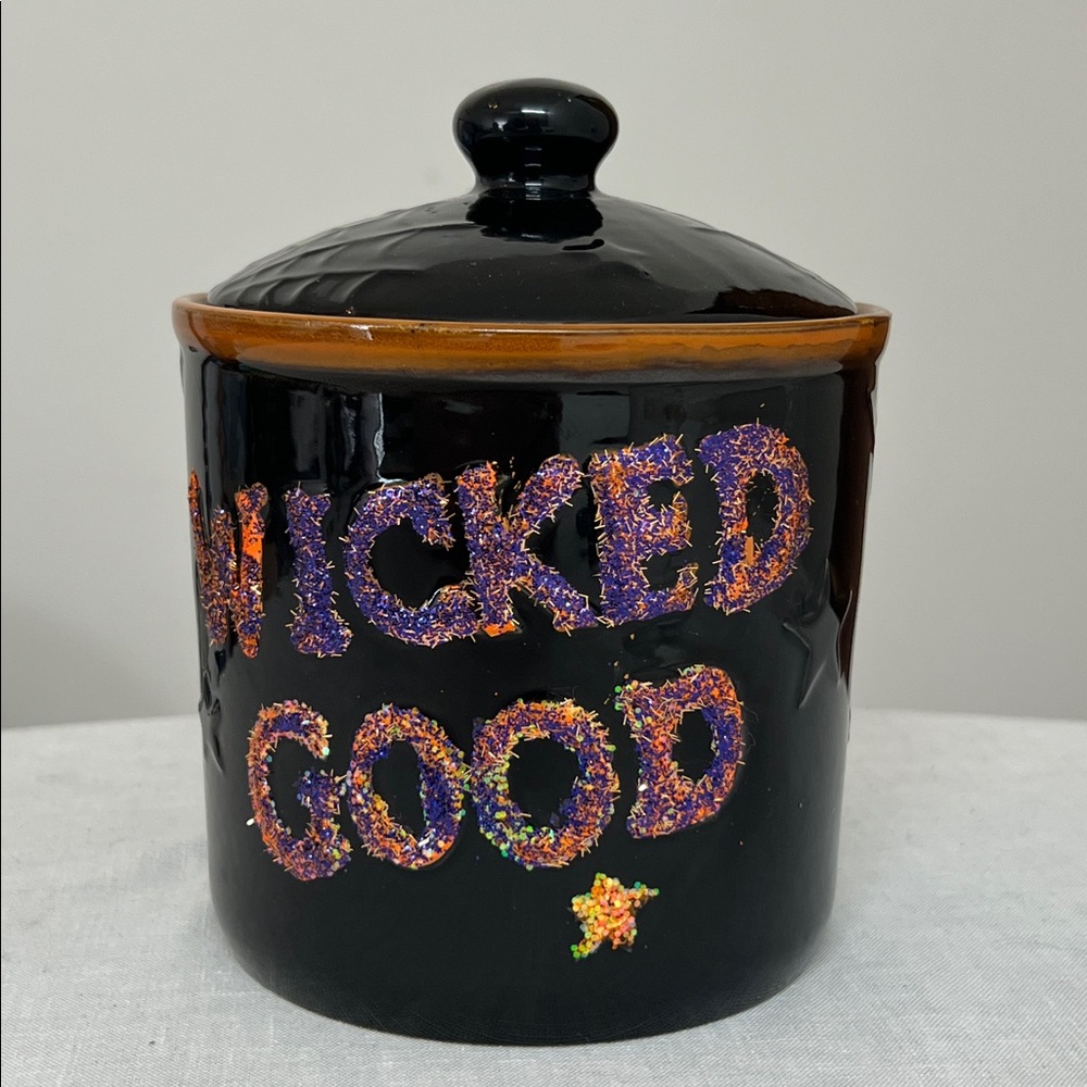 🌞 Yankee Candle Black Ceramic 'Wicked Good' Glitter Halloween Cookie/Candy Jar